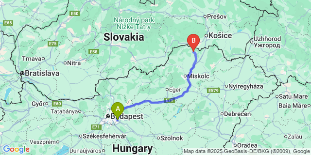 Map: Budapest Airport (BUD), Ferihegy, Liszt Ferenc to Krasznokvajda