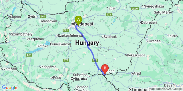 Map: Budapest Airport (BUD), Ferihegy, Liszt Ferenc to Kübekháza