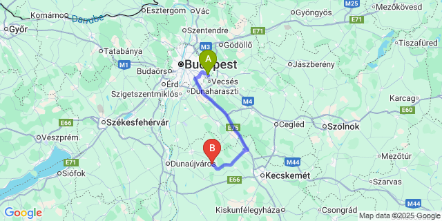 Map: Budapest Airport (BUD), Ferihegy, Liszt Ferenc to Kunadacs