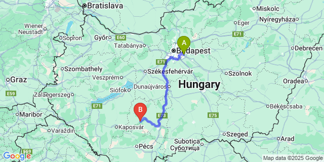 Map: Budapest Airport (BUD), Ferihegy, Liszt Ferenc to Kurd