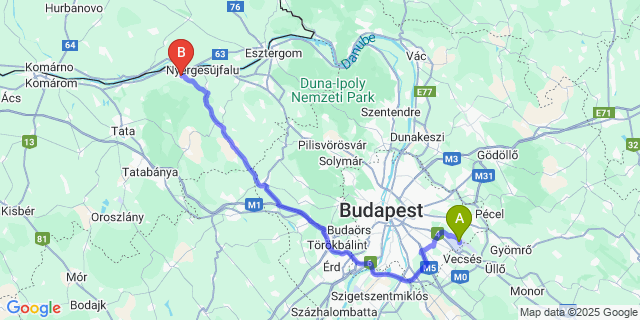 Map: Budapest Airport (BUD), Ferihegy, Liszt Ferenc to Lábatlan