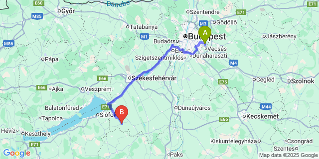 Map: Budapest Airport (BUD), Ferihegy, Liszt Ferenc to Lajoskomárom