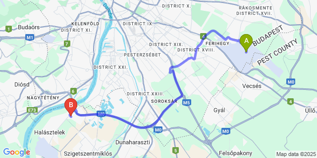 Map: Budapest Airport (BUD), Ferihegy, Liszt Ferenc to Lakihegy