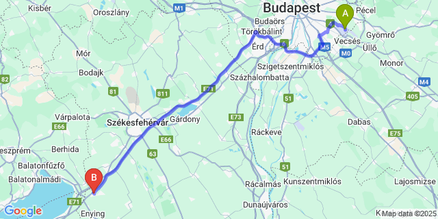 Map: Budapest Airport (BUD), Ferihegy, Liszt Ferenc to Lepsény