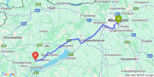 Map: Budapest Airport (BUD), Ferihegy, Liszt Ferenc to Lesenceistvánd