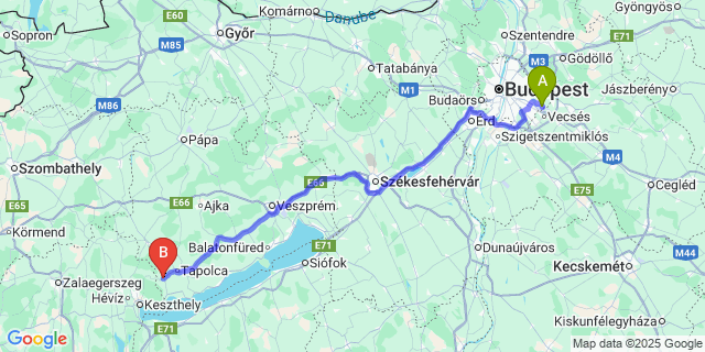 Map: Budapest Airport (BUD), Ferihegy, Liszt Ferenc to Lesencetomaj