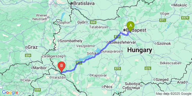 Map: Budapest Airport (BUD), Ferihegy, Liszt Ferenc to Letenye