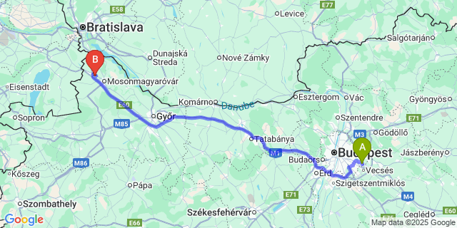 Map: Budapest Airport (BUD), Ferihegy, Liszt Ferenc to Levél