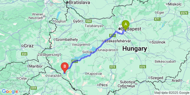 Map: Budapest Airport (BUD), Ferihegy, Liszt Ferenc to Liszó