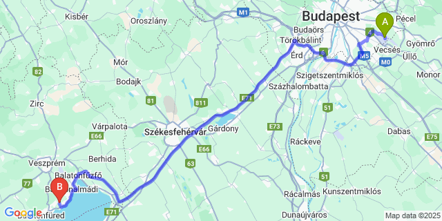 Map: Budapest Airport (BUD), Ferihegy, Liszt Ferenc to Lovas