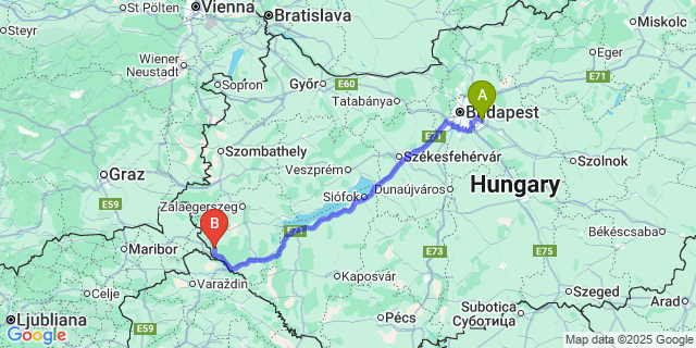 Map: Budapest Airport (BUD), Ferihegy, Liszt Ferenc to Lovászi