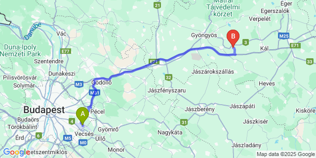 Map: Budapest Airport (BUD), Ferihegy, Liszt Ferenc to Ludas