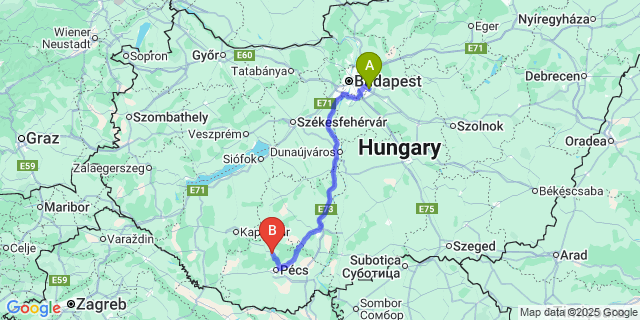 Map: Budapest Airport (BUD), Ferihegy, Liszt Ferenc to Magyarszék