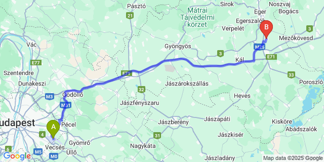 Map: Budapest Airport (BUD), Ferihegy, Liszt Ferenc to Maklár