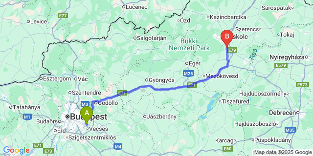 Map: Budapest Airport (BUD), Ferihegy, Liszt Ferenc to Mályi