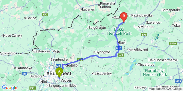 Map: Budapest Airport (BUD), Ferihegy, Liszt Ferenc to Mályinka