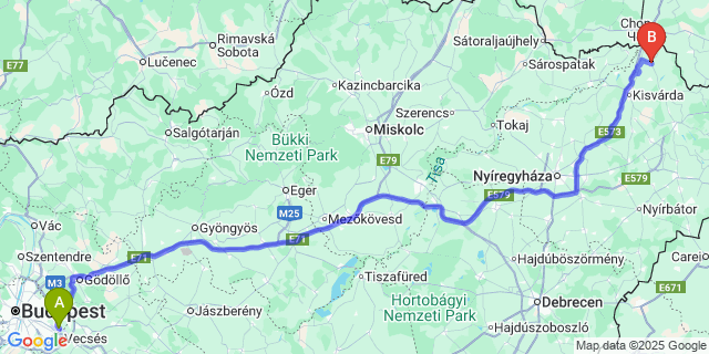 Map: Budapest Airport (BUD), Ferihegy, Liszt Ferenc to Mándok