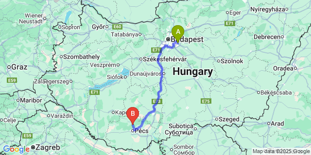 Map: Budapest Airport (BUD), Ferihegy, Liszt Ferenc to Mánfa