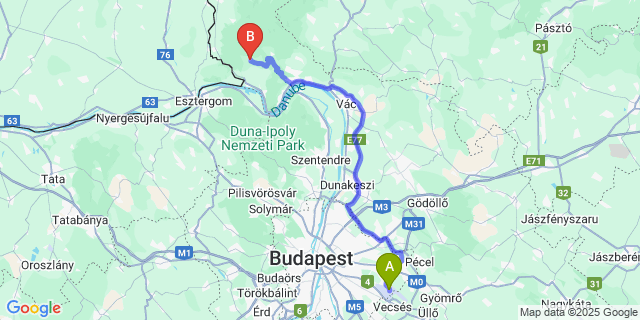 Map: Budapest Airport (BUD), Ferihegy, Liszt Ferenc to Márianosztra