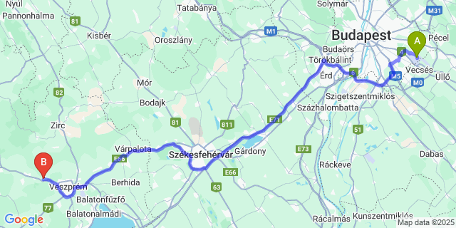 Map: Budapest Airport (BUD), Ferihegy, Liszt Ferenc to Márkó