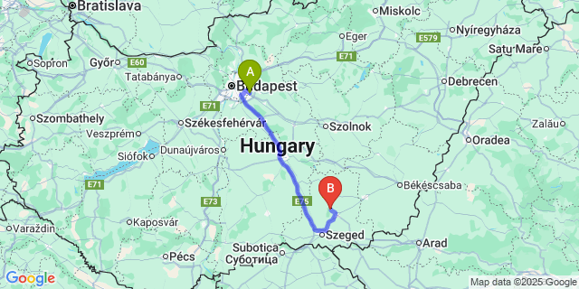 Map: Budapest Airport (BUD), Ferihegy, Liszt Ferenc to Mártély