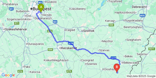 Map: Budapest Airport (BUD), Ferihegy, Liszt Ferenc to Medgyesbodzás