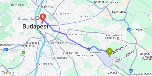 Map: Budapest Airport (BUD), Ferihegy, Liszt Ferenc to Medos Hotel