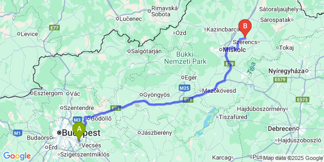 Map: Budapest Airport (BUD), Ferihegy, Liszt Ferenc to Megyaszó