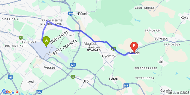 Map: Budapest Airport (BUD), Ferihegy, Liszt Ferenc to Mende