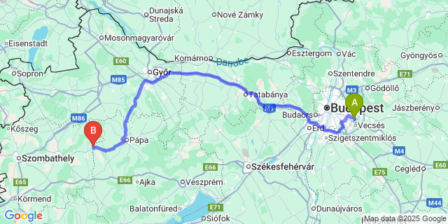 Map: Budapest Airport (BUD), Ferihegy, Liszt Ferenc to Mersevát