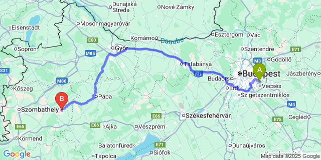 Map: Budapest Airport (BUD), Ferihegy, Liszt Ferenc to Mesteri