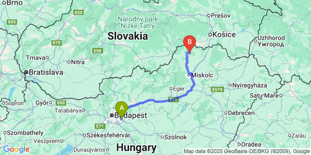 Map: Budapest Airport (BUD), Ferihegy, Liszt Ferenc to Meszes