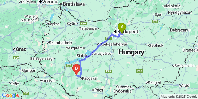 Map: Budapest Airport (BUD), Ferihegy, Liszt Ferenc to Mezőcsokonya