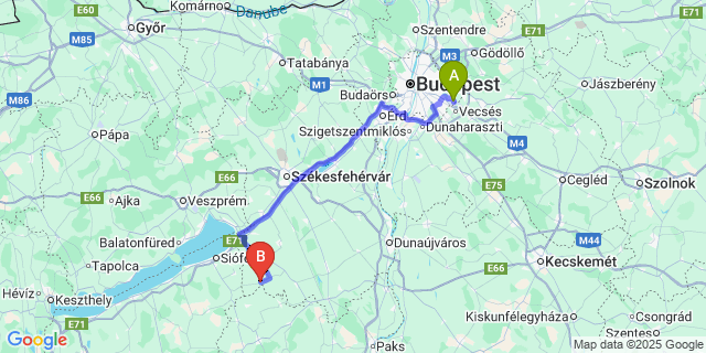 Map: Budapest Airport (BUD), Ferihegy, Liszt Ferenc to Mezőkomárom