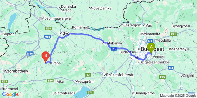 Map: Budapest Airport (BUD), Ferihegy, Liszt Ferenc to Mezőlak