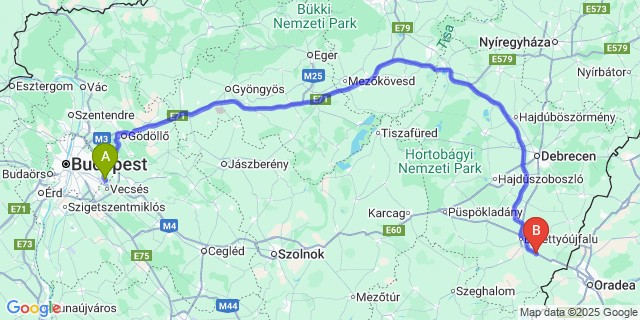 Map: Budapest Airport (BUD), Ferihegy, Liszt Ferenc to Mezőpeterd