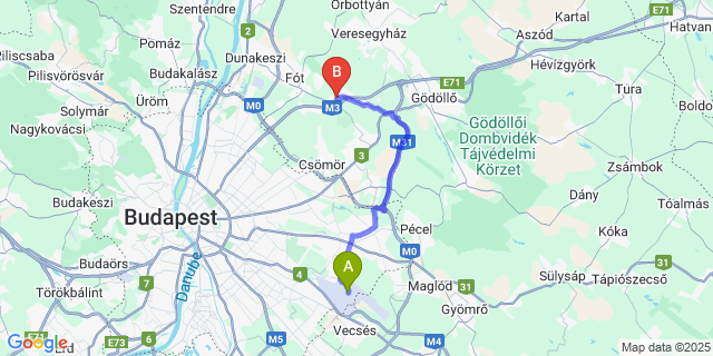 Map: Budapest Airport (BUD), Ferihegy, Liszt Ferenc to Mogyoród