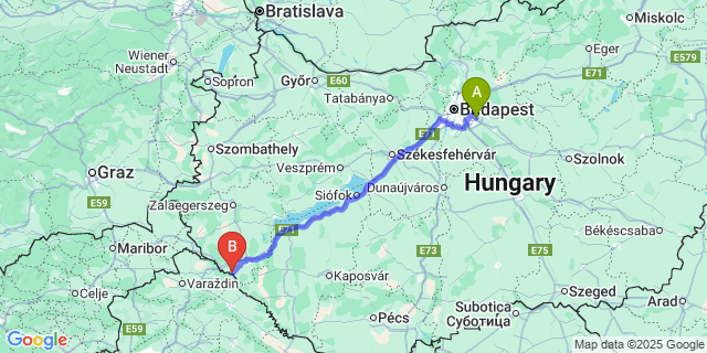 Map: Budapest Airport (BUD), Ferihegy, Liszt Ferenc to Molnári