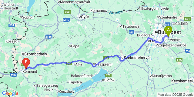 Map: Budapest Airport (BUD), Ferihegy, Liszt Ferenc to Molnaszecsőd