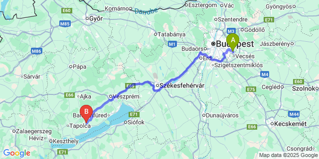 Map: Budapest Airport (BUD), Ferihegy, Liszt Ferenc to Monoszló