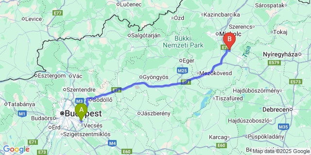 Map: Budapest Airport (BUD), Ferihegy, Liszt Ferenc to Muhi