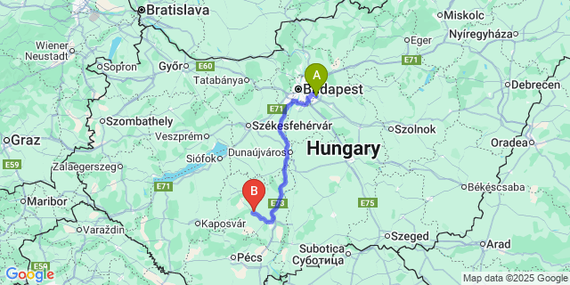 Map: Budapest Airport (BUD), Ferihegy, Liszt Ferenc to Murga
