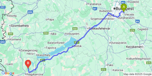 Map: Budapest Airport (BUD), Ferihegy, Liszt Ferenc to Nagybakónak