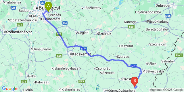 Map: Budapest Airport (BUD), Ferihegy, Liszt Ferenc to Nagybánhegyes