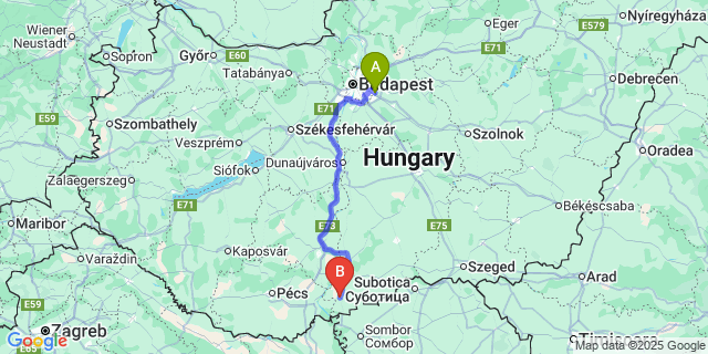Map: Budapest Airport (BUD), Ferihegy, Liszt Ferenc to Nagybaracska