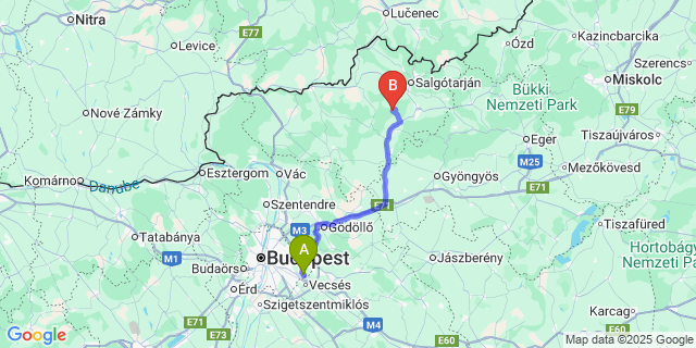 Map: Budapest Airport (BUD), Ferihegy, Liszt Ferenc to Nagybárkány