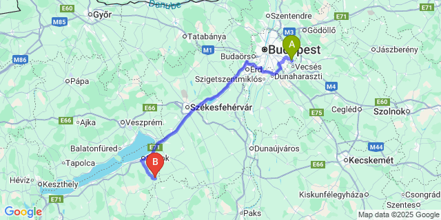 Map: Budapest Airport (BUD), Ferihegy, Liszt Ferenc to Nagyberény