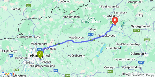 Map: Budapest Airport (BUD), Ferihegy, Liszt Ferenc to Nagycsécs
