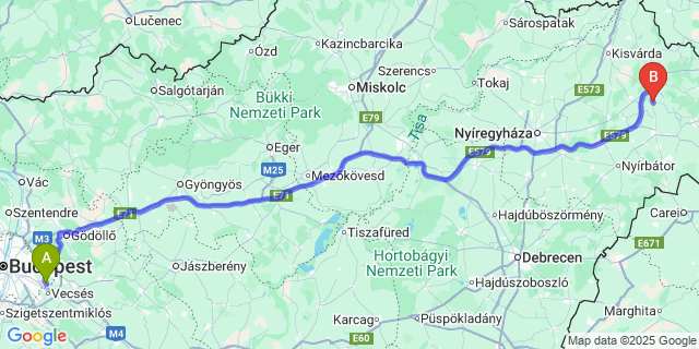 Map: Budapest Airport (BUD), Ferihegy, Liszt Ferenc to Nagydobos