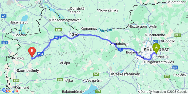 Map: Budapest Airport (BUD), Ferihegy, Liszt Ferenc to Nagygeresd